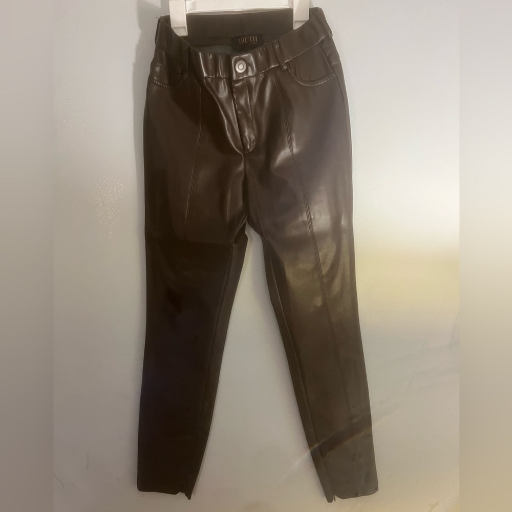 Straight Leg Brown Leather Pants Size 2